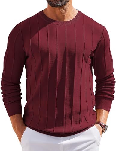COOFANDY Herren Langarmshirt Pullover mit Rundhals Strickpullover Herrenpullover Langarm Pulli Weinrot XXL von COOFANDY