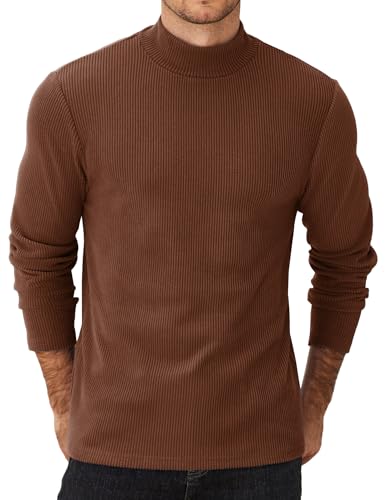COOFANDY Herren Pullover Rollkragen Langarmshirt Winter Pulli Halbes Rollkragenshirt Longsleeve Unterziehrolli Stehkragen Pullover Slim Fit Braun-Rollkragen 3XL von COOFANDY
