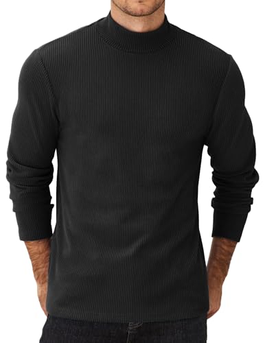 COOFANDY Rollkragenpullover Herren Langarmshirt Longsleeve Pullover Winter Pulli Unterziehrolli Rollkragen T-Shirt Männer Schwarz-Rollkragen 3XL von COOFANDY