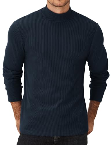 COOFANDY Herren Langarmshirt Rollkragen Pullover Unterziehrolli Longsleeve Rollkragenshirt Winter Pullover Rollkragenpulli Langarm Oberteil mit Hohem Kragen Navy Blau-Rollkragen XXL von COOFANDY
