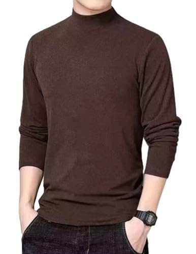 COOFANDY Herren Langarmshirt Stehkragen Pullover Halber Rollkragenpullover Männer Pullover Langarm Strickpullover Einfarbig Basic Turtleneck Langarmshirt Slim Fit Braun 3XL von COOFANDY