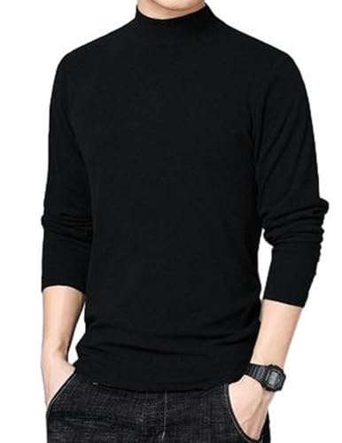 COOFANDY Herren Langarmshirt Stehkragen Pullover Halber Rollkragenpullover Männer Pullover Langarm Strickpullover Einfarbig Basic Turtleneck Langarmshirt Slim Fit Schwarz 3XL von COOFANDY