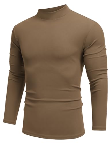 COOFANDY Herren Langarmshirt Unterhemd Stehkragen Unterziehrolli Regular Fit Basic Thermoshirt Casual Tops Braun XL von COOFANDY