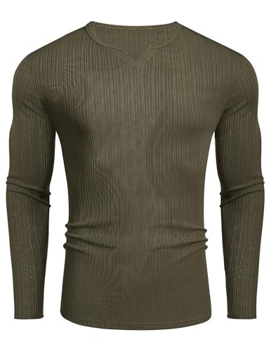 COOFANDY Herren Langarmshirt V-Ausschnitt Basic T-Shirt Stretch Sweatshirt Textured Shirt Ribbed Oberteile Freizeit Armeegrün XL COOFANDY Herren Langarmshirt V-Ausschnitt Basic T-Shirt Stretch Sweatshirt Textured Shirt Ribbed Oberteile Freizeit Armeegrün XL von COOFANDY