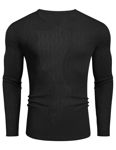 COOFANDY Herren Langarmshirt V-Ausschnitt Basic T-Shirt Stretch Sweatshirt Textured Shirt Ribbed Oberteile Freizeit Schwarz XXL COOFANDY Herren Langarmshirt V-Ausschnitt Basic T-Shirt Stretch Sweatshirt Textured Shirt Ribbed Oberteile Freizeit Schwarz XXL von COOFANDY