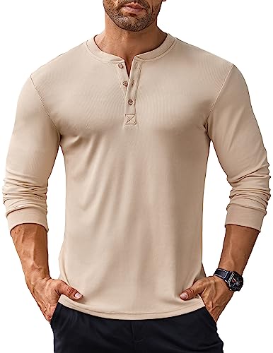 COOFANDY Herren Langarmshirts Henley Shirt Langarm T Shirt mit Knopfleiste Longsleeve Shirt Henley T Shirt Long Sleeve Henley Pullover Slim Fit Khaki 3XL COOFANDY Herren Langarmshirts Henley Shirt Langarm T Shirt mit Knopfleiste Longsleeve Shirt Henley T Shirt Long Sleeve Henley Pullover Slim Fit Khaki 3XL von COOFANDY