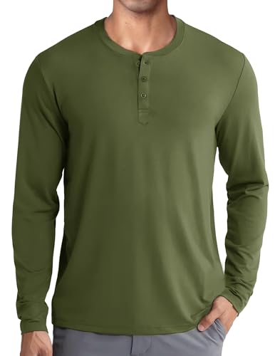 COOFANDY Herren Langarmshirts Longsleeve Henley Shirt Langarm T-Shirts Mit Knöpfen Langärmelig Oberteile Einfarbig Armeegrün XXL von COOFANDY