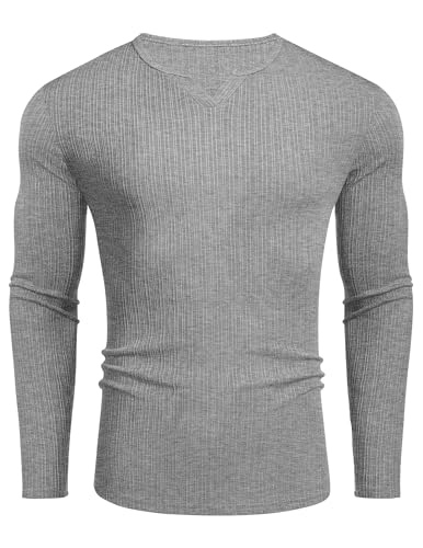 COOFANDY Herren Langarmshirts mit V-Ausschnitt Textured Shirt Longsleeve Ribbed Sweatshirt Oberteile Freizeit Hellgrauweiß XXL COOFANDY Herren Langarmshirts mit V-Ausschnitt Textured Shirt Longsleeve Ribbed Sweatshirt Oberteile Freizeit Hellgrauweiß XXL von COOFANDY