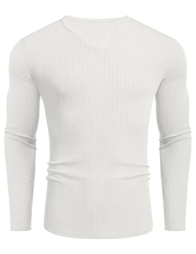 COOFANDY Herren Langarmshirts mit V-Ausschnitt Textured Shirt Longsleeve Ribbed Sweatshirt Oberteile Freizeit Weiß L COOFANDY Herren Langarmshirts mit V-Ausschnitt Textured Shirt Longsleeve Ribbed Sweatshirt Oberteile Freizeit Weiß L von COOFANDY