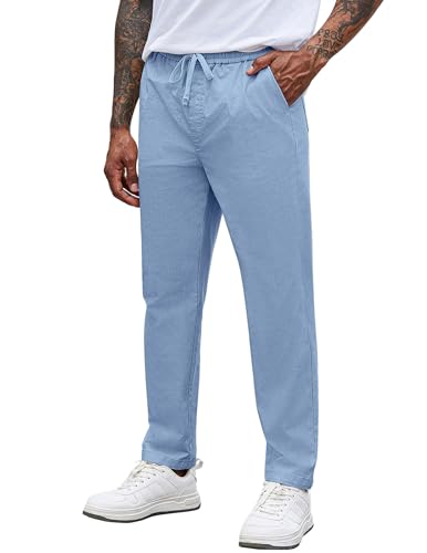 COOFANDY Herren Lange Hose Chino Hose Schlupfhose aus Baumwolle Stoffhose Freizeithose Sommerhose Herren Leicht Lässige Hose Männer Hosen Lange Pants Arbeitshosen Hellblau XL von COOFANDY