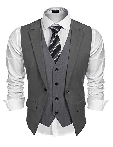 COOFANDY Herren Layered Suit Weste Business Kleid Westen formelle Hochzeit Weste Slim Fit, Dunkel_Grau, XXX-Large von COOFANDY