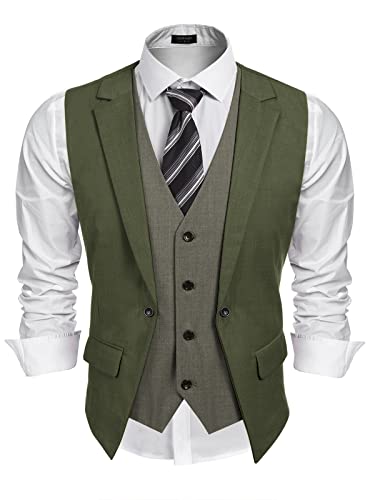 COOFANDY Herren Layered Suit Weste Business Kleid Westen formelle Hochzeit Weste Slim Fit, Grün (Army Green), Medium von COOFANDY