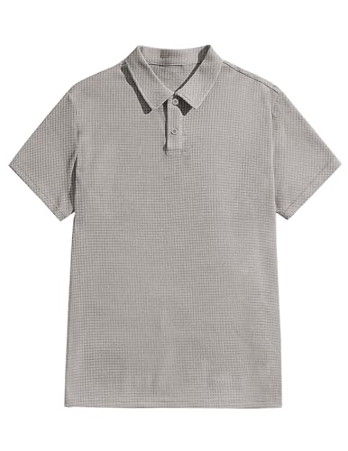 COOFANDY Herren Leichtes Polo Shirt Kurzarm Waffel Sommerhemd Kariert Poloshirt Männer T-Shirt Regular Fit Golf Lightgrau L von COOFANDY