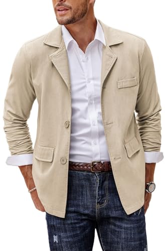 COOFANDY Herren Leinen Baumwolle Casual Anzüge Blazer Jacken Leichte Sportmäntel, Khaki 2, XL von COOFANDY