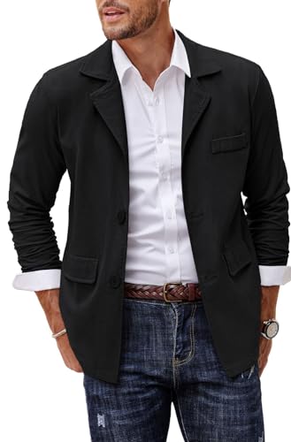 COOFANDY Herren Leinen Baumwolle Casual Anzüge Blazer Jacken Leichte Sportmäntel, Schwarz 2, XL von COOFANDY