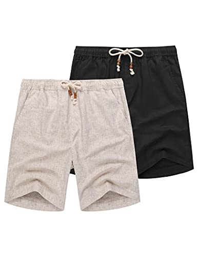 COOFANDY Herren Leinen Shorts Casual Elastische Taille Kordelzug Sommer Strand Shorts - - Mittel von COOFANDY