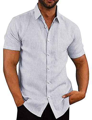COOFANDY Leinenhemd Herren Hemd Kurzarm Leicht Sommerhemd Freizeithemd Regular Fit Strandhemd Button Down Leinen Shirt Urlaub Hochzeit Klares Blau 2XL COOFANDY Leinenhemd Herren Hemd Kurzarm Leicht Sommerhemd Freizeithemd Regular Fit Strandhemd Button Down Leinen Shirt Urlaub Hochzeit Klares Blau 2XL von COOFANDY