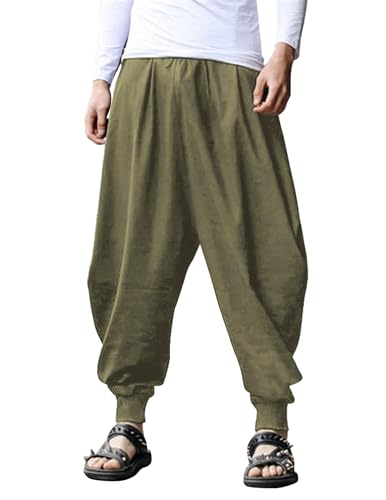 COOFANDY Herren Leinenhose Casual Elastische Taille Kordelzug Yoga Strand Hose - Grün - Groß von COOFANDY