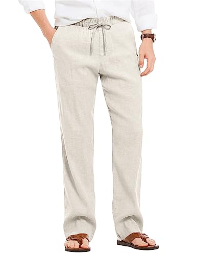 COOFANDY Herren Leinenhose Leicht Sommerhose mit Kordelzug Freizeithose Dünne Hose Sommer Schlupfhose mit Taschen Herrenhose Lang Stoffhose mit Gummizug Hell Khaki S COOFANDY Herren Leinenhose Leicht Sommerhose mit Kordelzug Freizeithose Dünne Hose Sommer Schlupfhose mit Taschen Herrenhose Lang Stoffhose mit Gummizug Hell Khaki S von COOFANDY