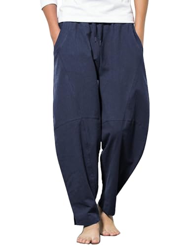 COOFANDY Herren Leinenhose Loose Fit Sommerhose Leicht Urlaub Strandhose Haremshose Yoga Hose Hippie Hosen Lang Freizeithose mit Gummibund Dunkelblau XL COOFANDY Herren Leinenhose Loose Fit Sommerhose Leicht Urlaub Strandhose Haremshose Yoga Hose Hippie Hosen Lang Freizeithose mit Gummibund Dunkelblau XL von COOFANDY