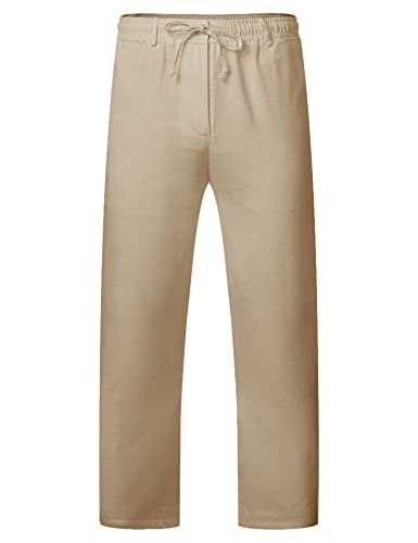 COOFANDY Herren Leinenhose Sommerhose Freizeit Strandhose mit Kordelzug Lässige Männer Hose Einfarbig Schlupfhosen für Herren Leichter Kaffee 2XL von COOFANDY