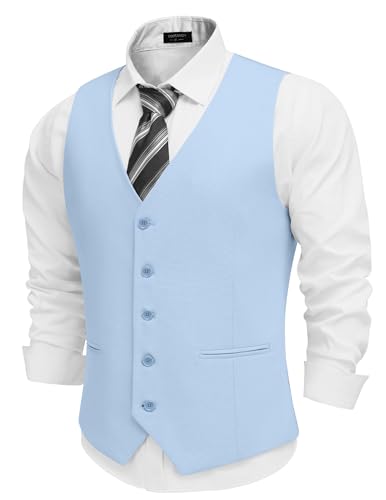 COOFANDY Herren Leinenweste Casual Leinen Slim Fit Anzugwesten Kleid Weste Hochzeit Business Abschlussball, Hell, blau, X-Large COOFANDY Herren Leinenweste Casual Leinen Slim Fit Anzugwesten Kleid Weste Hochzeit Business Abschlussball, Hell, blau, X-Large von COOFANDY