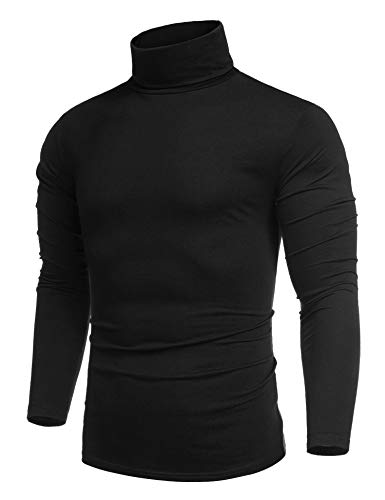 COOFANDY Herren Rollkragenpullover Dünn Langarmshirts Rollkragen Pullover Longsleeve Unterziehrolli Baumwolle Elastisch Rolli für Männer Slim fit Schwarz S von COOFANDY