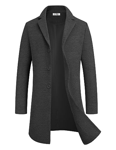 COOFANDY Herren Mantel Wintermantel Warm Herrenmantel Reverskragen Business Mantel Trenchcoat Winterjacke mit Taschen Dunkelgrau M von COOFANDY
