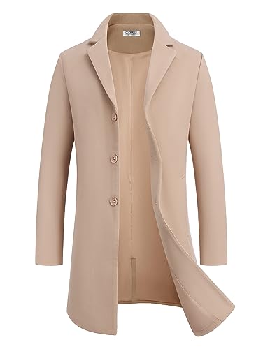 COOFANDY Herren Mantel Wintermantel Warm Herrenmantel Reverskragen Business Mantel Trenchcoat Winterjacke mit Taschen Khaki XL von COOFANDY