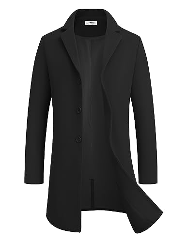 COOFANDY Herren Mantel Wintermantel Warm Herrenmantel Reverskragen Business Mantel Trenchcoat Winterjacke mit Taschen Schwarz 3XL von COOFANDY