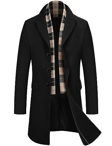 COOFANDY Herren Mantel Wintermantel Wollmantel Mantel Business Lange Trenchcoat Jacken Winterjacke Lässige Windjacke Reversjacke mit Gekerbtem Kragen, Einreihiger Cabanmantel Schwarz M von COOFANDY
