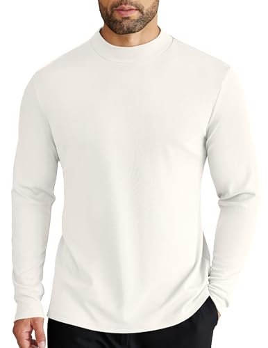 COOFANDY Herren Mock Rollkragen Langarm Shirts Slim Fit Basic T-Shirt Leicht Gerippter Pullover Sweater, 1 Packung weiß, Mittel von COOFANDY