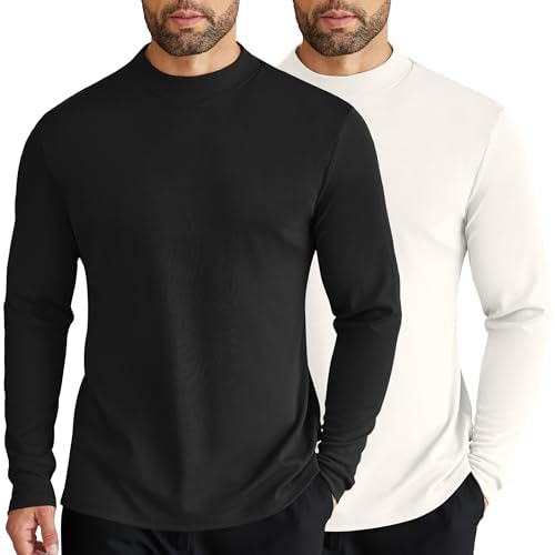 COOFANDY Herren Mock Rollkragen Langarm Shirts Slim Fit Basic T-Shirt Leicht Gerippter Pullover Sweater, 2er-Pack, Schwarz und Weiß, 3X-Groß COOFANDY Herren Mock Rollkragen Langarm Shirts Slim Fit Basic T-Shirt Leicht Gerippter Pullover Sweater, 2er-Pack, Schwarz und Weiß, 3X-Groß von COOFANDY