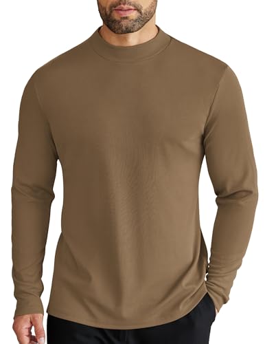 COOFANDY Herren Mock Rollkragen Langarm Shirts Slim Fit Basic T-Shirt Leicht Gerippter Pullover Sweater, 1er-Pack, Braun, Klein von COOFANDY
