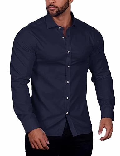 COOFANDY Hemden Herren Regular Fit Businesshemd Freizeithemden Bügelleicht Für Anzug, Business, Hochzeit, Freizeit - Langarm Hemden für Männer Langarmhemd Navy blau S von COOFANDY