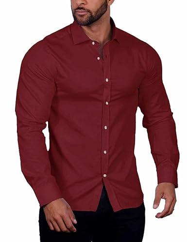 COOFANDY Herren Hemd Langarm Freizeithemd Langarmhemd Businesshemd Stretch Bügelleicht Shirt Kent Kragen Baumwollhemd Trachtenhemd Weinrot M von COOFANDY