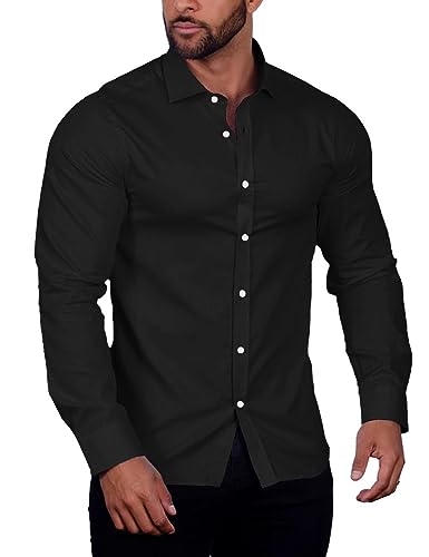 COOFANDY Herren Muscle Fit Kleid Shirt Faltenfrei Langarm Button Down Shirt, Schwarz, 4X-Groß von COOFANDY