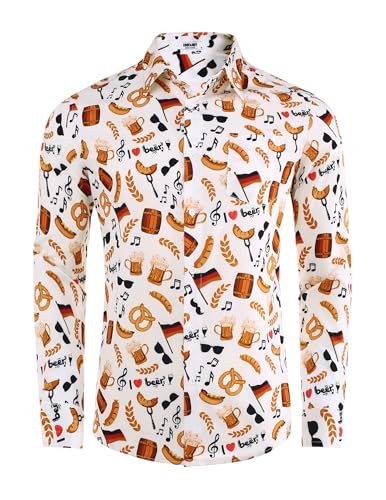 COOFANDY Herren Oktoberfest Hemd 3D Drucken Oktoberfest Herren Outfit Bierfest Oberteil Casual Print Hemden Lustig Bierhemd Festhemd Aloha Party Hemd Oktoberfesthemd Weiß-1 XXL von COOFANDY