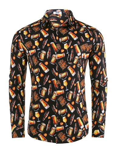 COOFANDY Herren Oktoberfest Hemd Bier Hemd 3D Drucken Lustige Print Hemden Langarm Hemden für Männer Freizeithemd mit Bier Druck Casual Party Festival Schwarz 3XL COOFANDY Herren Oktoberfest Hemd Bier Hemd 3D Drucken Lustige Print Hemden Langarm Hemden für Männer Freizeithemd mit Bier Druck Casual Party Festival Schwarz 3XL von COOFANDY