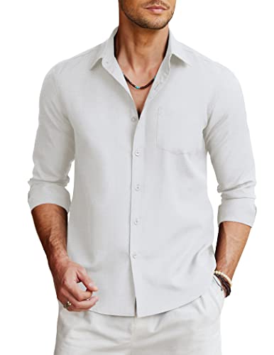 COOFANDY Herren Oxford Hemden Langarm Regular Fit Formelle Businesshemden Lässiges Button-Down Baumwollhemd mit Brusttasche Weiß L von COOFANDY