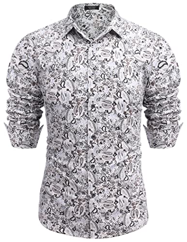 COOFANDY Herren Paisley Baumwolle Langarm Hemd Blumendruck Casual Retro Button Down Hemd, Muster 3, Mittel von COOFANDY