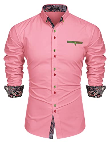 COOFANDY Herren Paisley Business Kleid Hemd Langarm Casual Button Down Hemd - Pink - X-Groß von COOFANDY