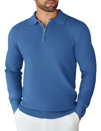 COOFANDY Herren Polo Pullover Half Zip Strickpullover Arbeitspullover Männer Winterpullover Basic Pullover Regular Fit Pulli Poloshirt Stahlblau XL COOFANDY Herren Polo Pullover Half Zip Strickpullover Arbeitspullover Männer Winterpullover Basic Pullover Regular Fit Pulli Poloshirt Stahlblau XL von COOFANDY