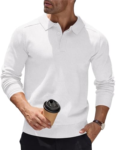 COOFANDY Herren Polo Pullover Strickpullover Poloshirt Herrenpullover Langarm Polohemd Pulli Polokragen Pullover Business Winterpullover mit Hemdkragen Sweater Sweatshirt Weiß XL COOFANDY Herren Polo Pullover Strickpullover Poloshirt Herrenpullover Langarm Polohemd Pulli Polokragen Pullover Business Winterpullover mit Hemdkragen Sweater Sweatshirt Weiß XL von COOFANDY