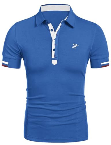 COOFANDY Herren Polohemd Kurzarm Slim Fit Poloshirt Polo Tops leichtes Golf Polo-Shirt Business Oberteil Blau M von COOFANDY