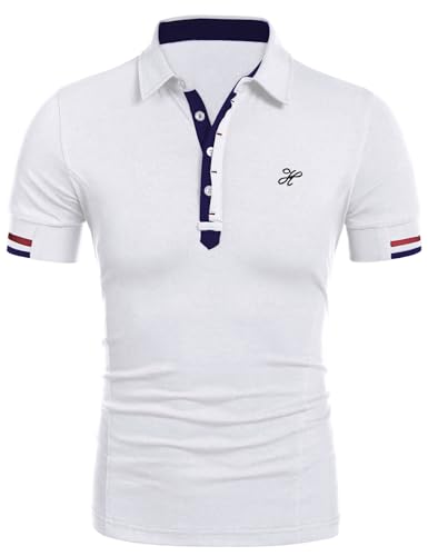 COOFANDY Herren Poloshirt Kurzarm Polohemd Stickerei T-Shirt Polos Hemd leichtes Männer Hemden Alpha Shirts Klassisch (Weiß XL) von COOFANDY