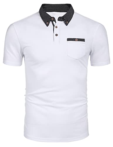 COOFANDY Herren Poloshirt Kurzarm Regular Fit Shirt Kontrast-Polokragen Polohemd Sommer Outdoor Golf Polo T-Shirt Weiß M von COOFANDY