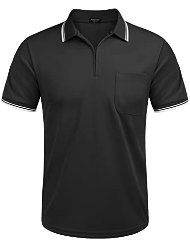 COOFANDY Poloshirt Herren Kurzarm Polohemd Umlegekragen mit Reißverschluss Golf Poloshirt Stretch Sportstil Sommer für Männer Schwarz S von COOFANDY