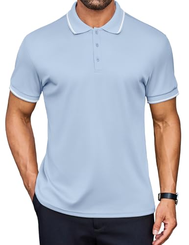 COOFANDY Poloshirt Herren Kurzarm Sommer Business Poloshirt Männer Einfarbig Polohemd Golf Shirt Polo Tshirt Slim Fit Sport Shirt Hellblau XXL COOFANDY Poloshirt Herren Kurzarm Sommer Business Poloshirt Männer Einfarbig Polohemd Golf Shirt Polo Tshirt Slim Fit Sport Shirt Hellblau XXL von COOFANDY