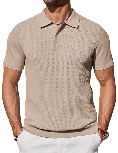 COOFANDY Poloshirts für Herren Kurzarm Sommer Polo Shirt Strick Casual Polohemd Golf Shirts Khaki XXL von COOFANDY